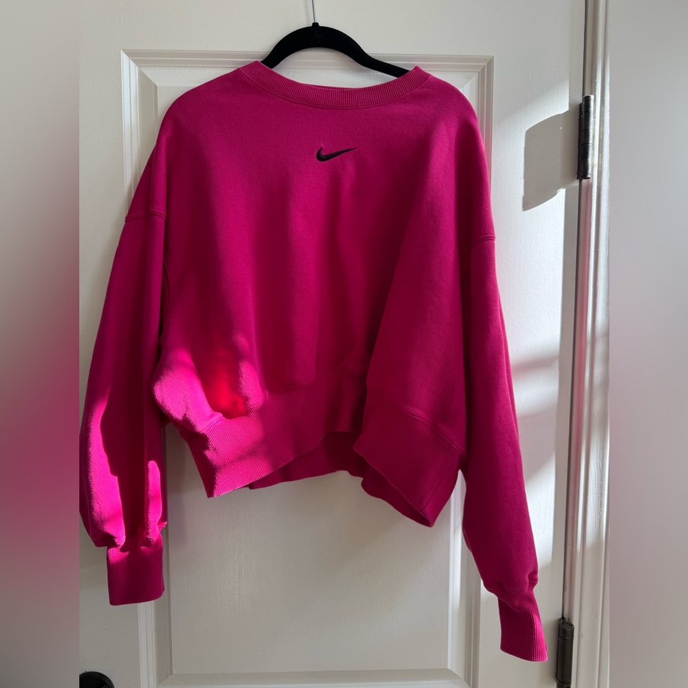 Nike Cropped Sweatshirt Hot Pink Fuchsia Oversized Crewneck Pullover XS